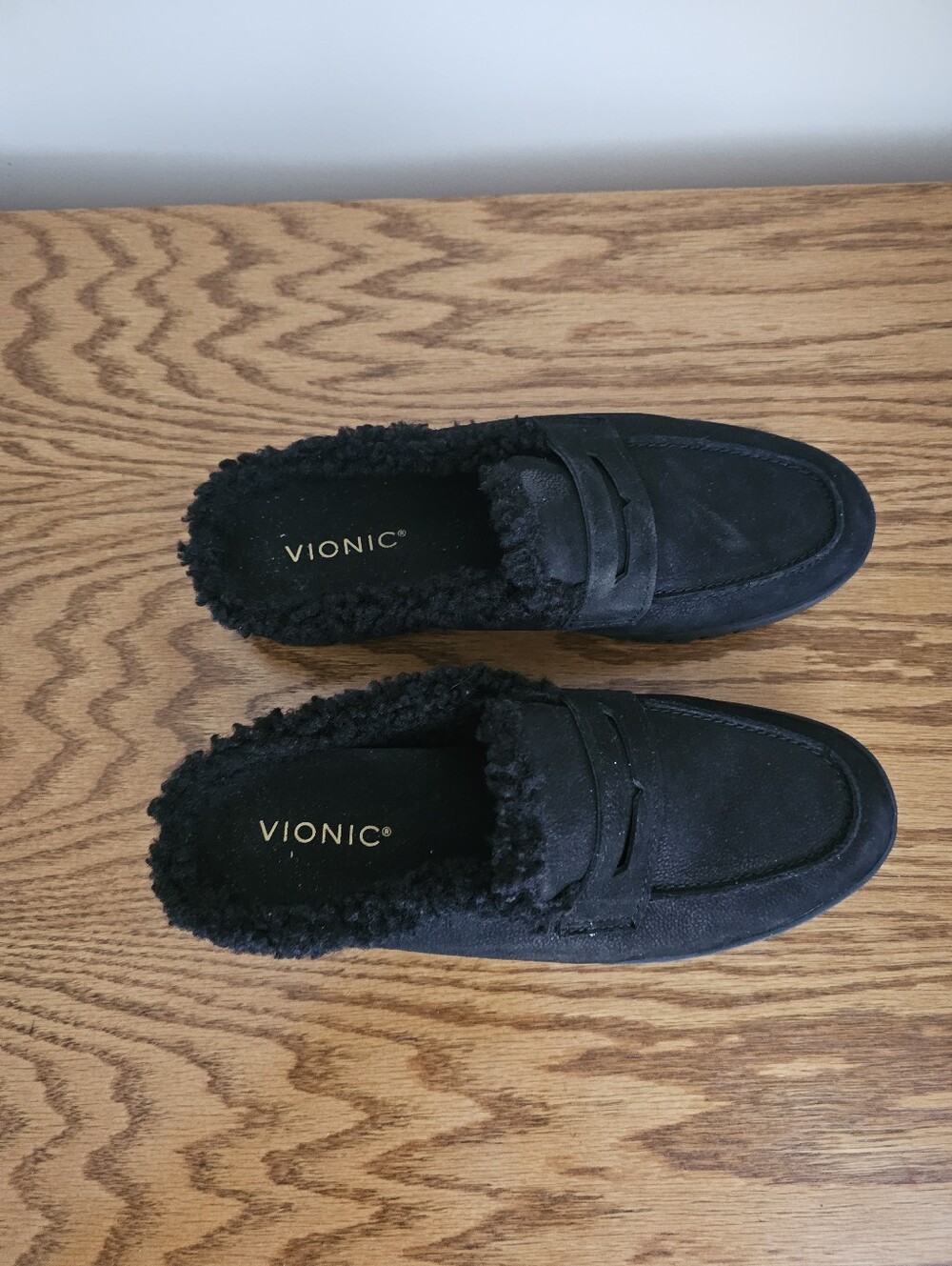 Vionic Black Faux-Shearling Slip-On Loafers